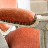 Pair of Louis XVI style medallion armchairs in orange velvet - circa 1950