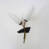 Applique murale vintage brin de blé en laiton à tulipe en verre, Années 60