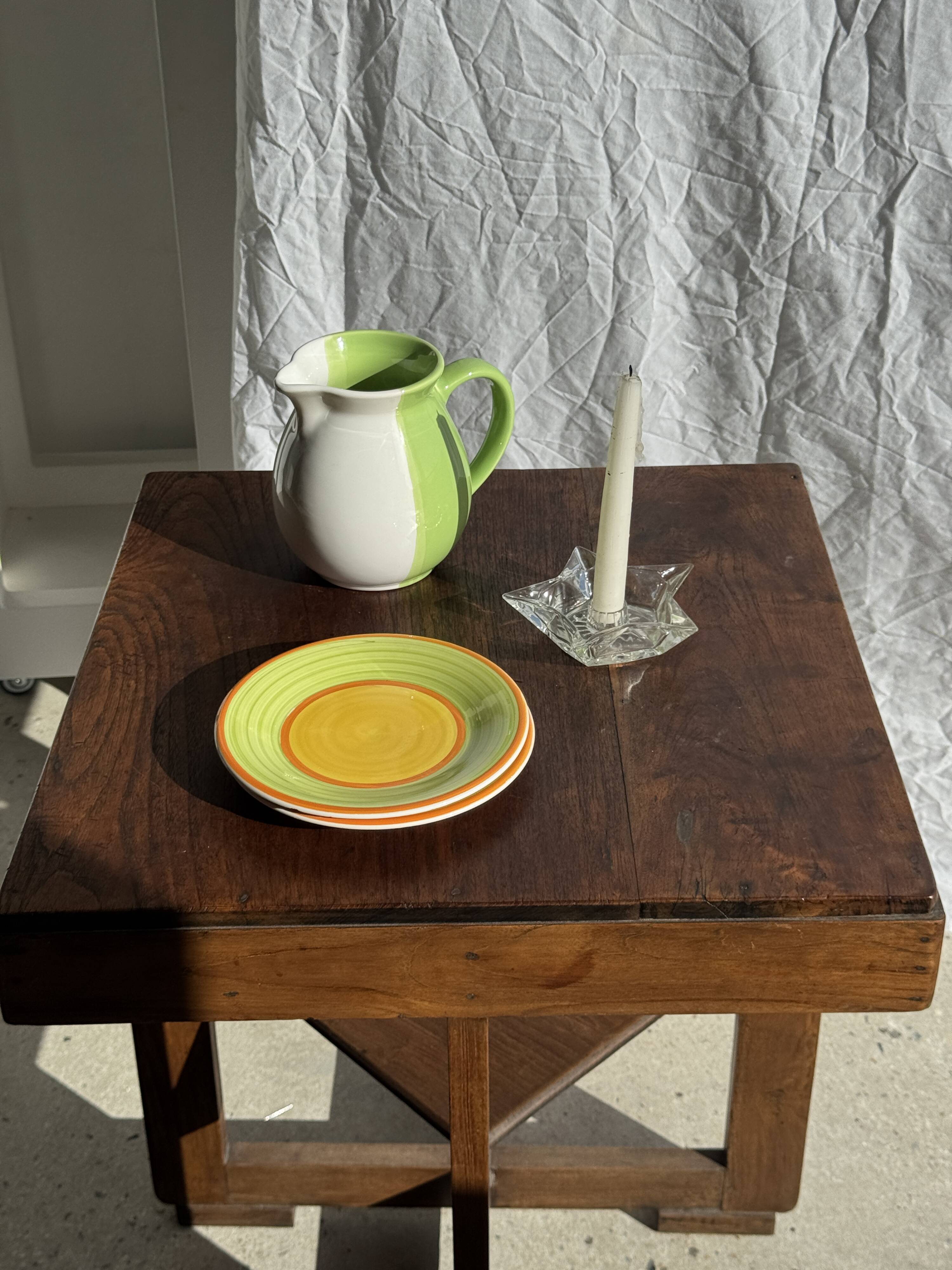 90s white and green ceramic carafe H17 D11