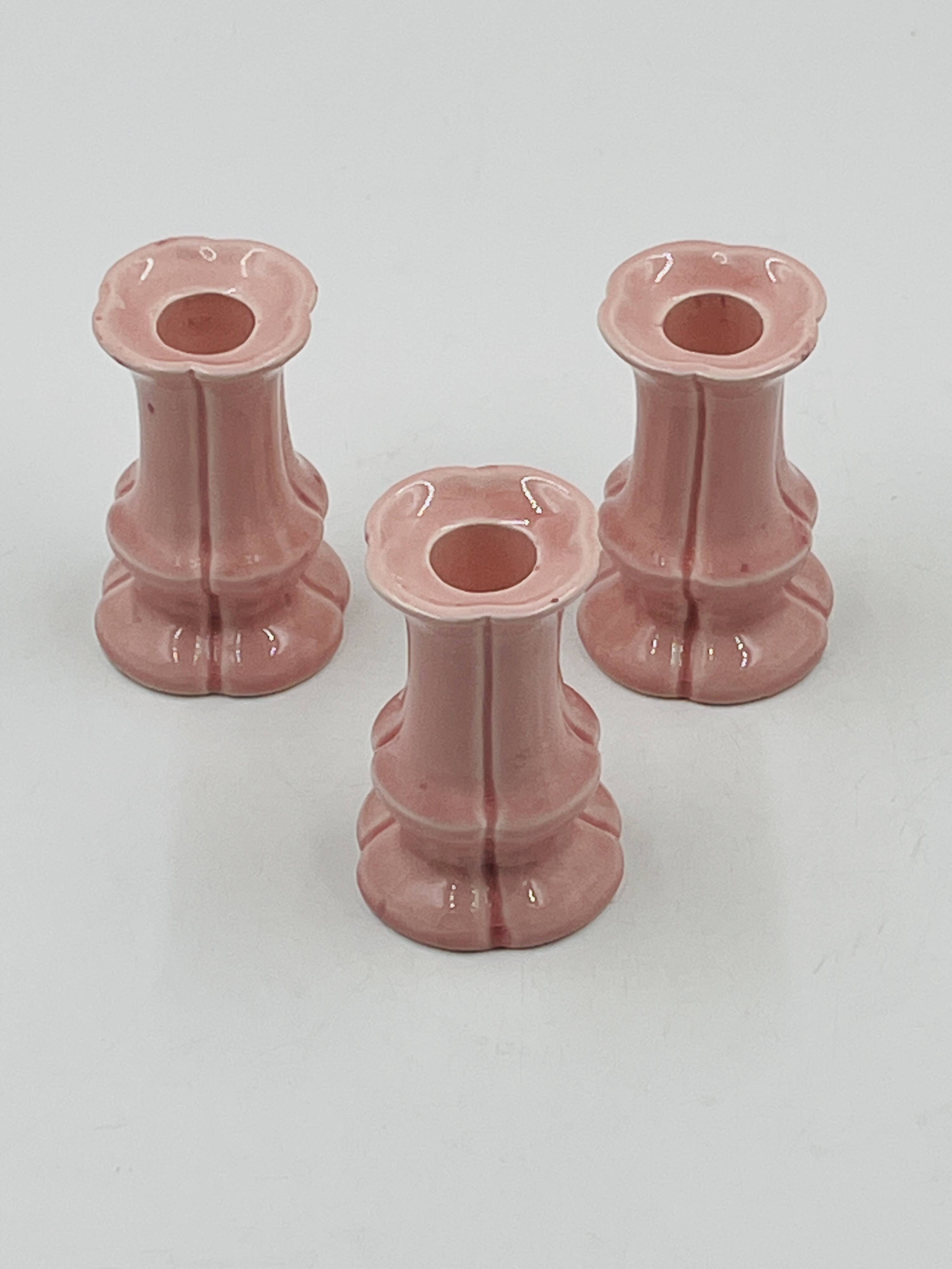Set of 3 pink ceramic candle holders