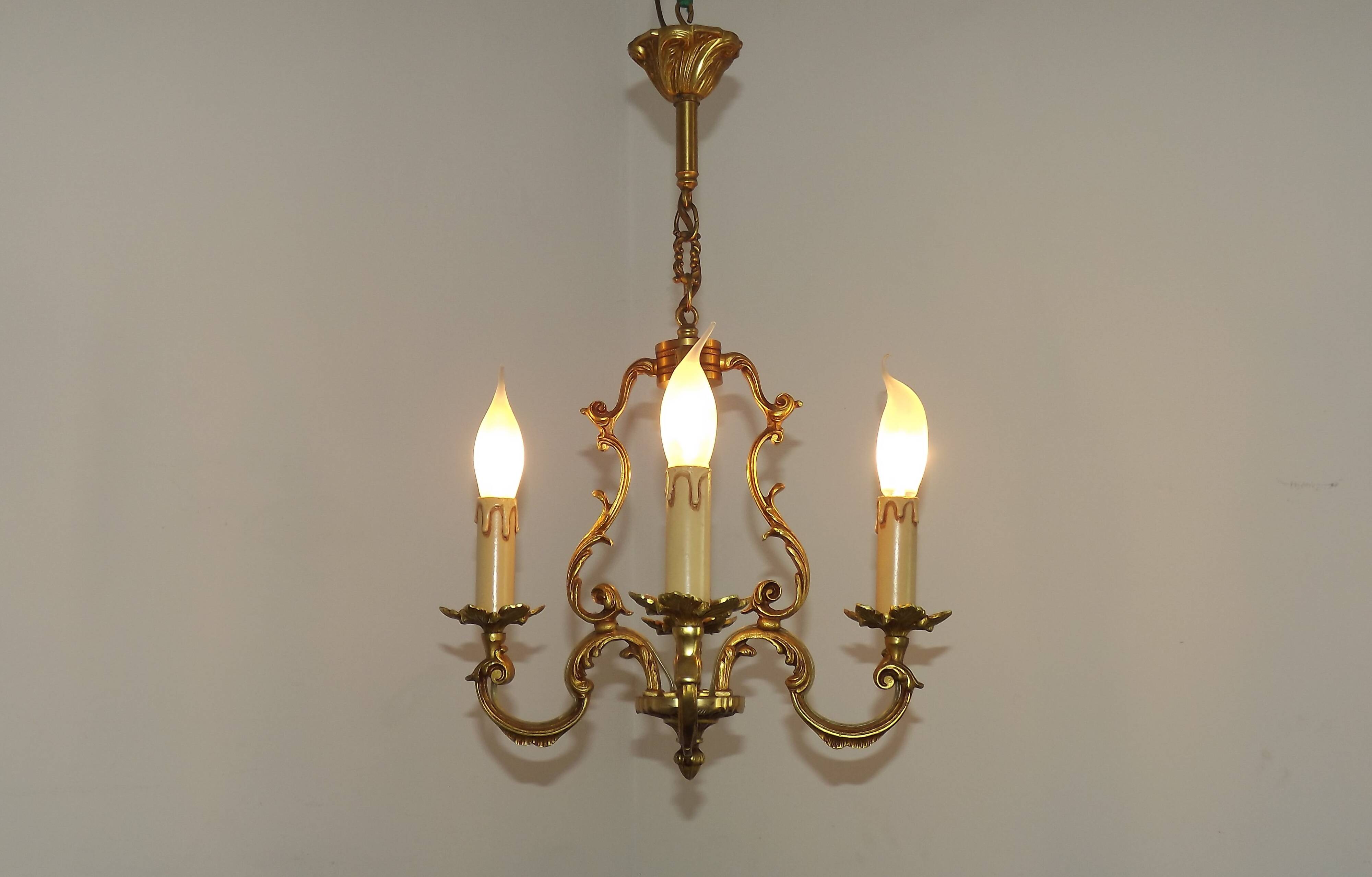 French Vintage Bronze Art Nouveau Style 4 Light 4 Sided Cage Chandelier