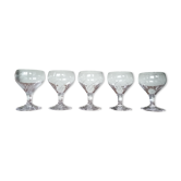 Five engraved vintage glasses white wine or aperitif glasses