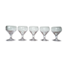 Five engraved vintage glasses white wine or aperitif glasses