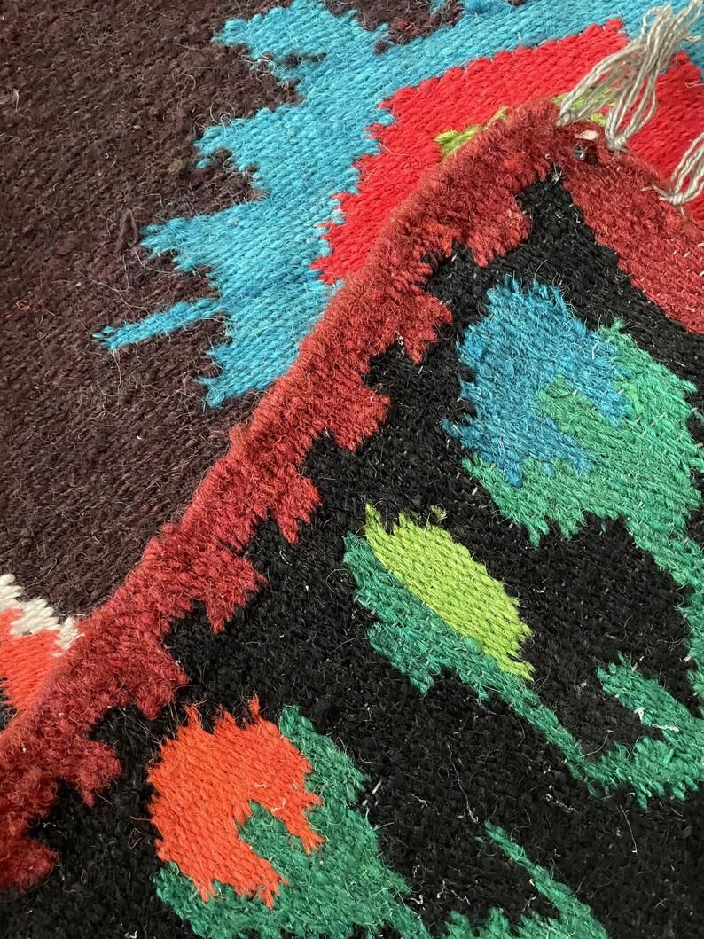 Moldavian runner rug with stylized flowers and geometric design