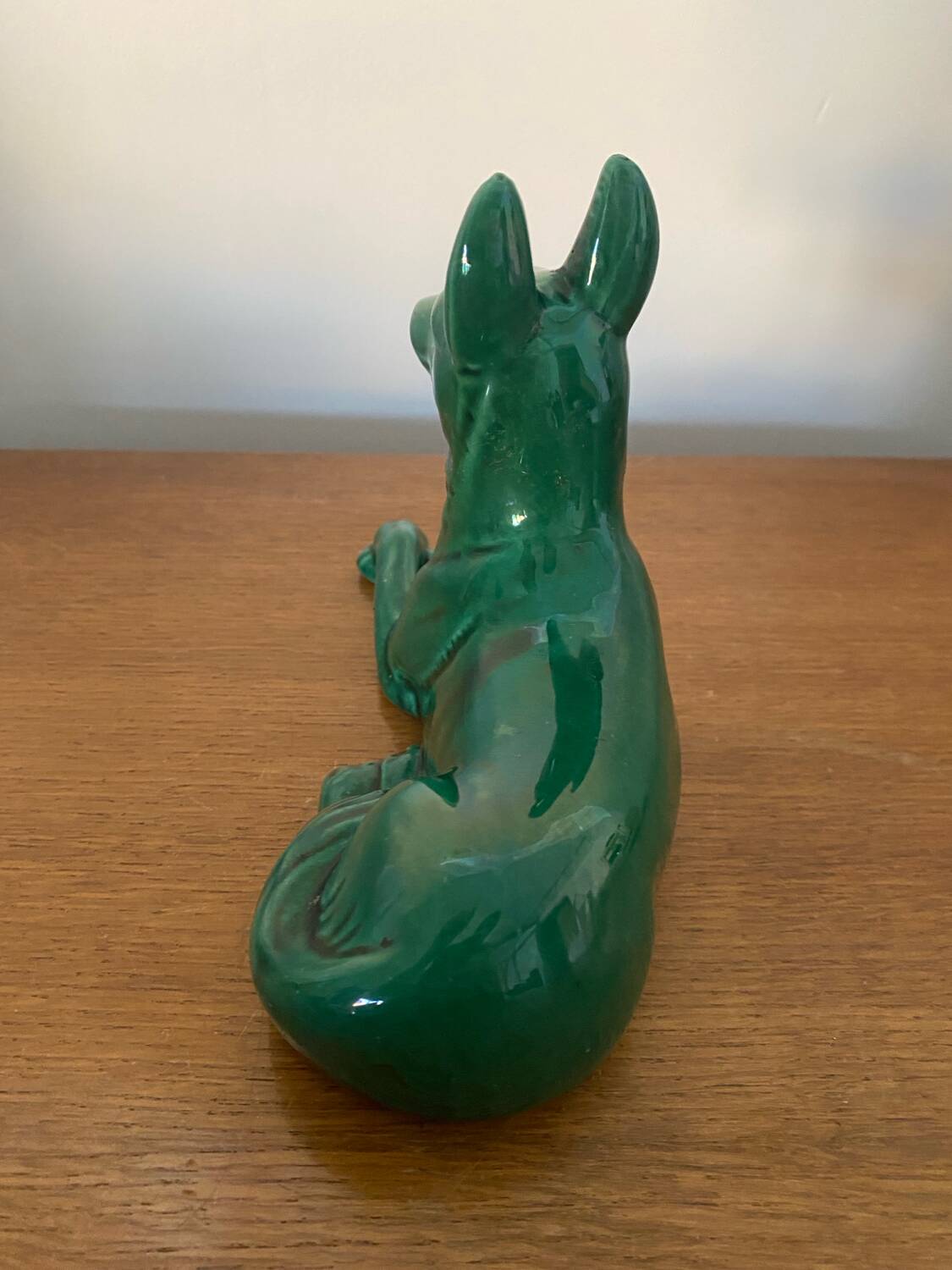 Antique St Clement German Shepherd Dog Sculpture Green Ceramic #C134
