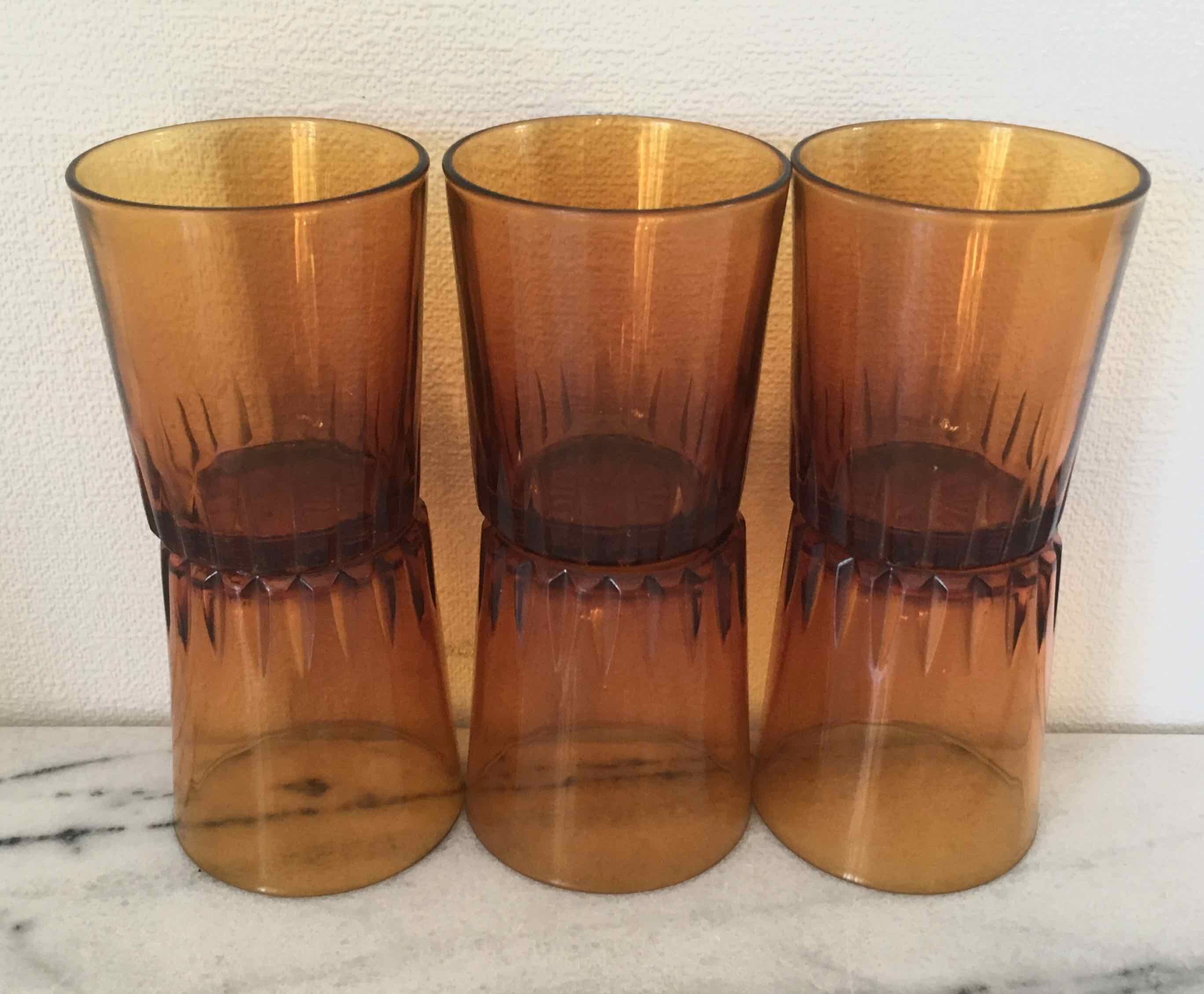 Lot de 6 verres à eau vintage ambre