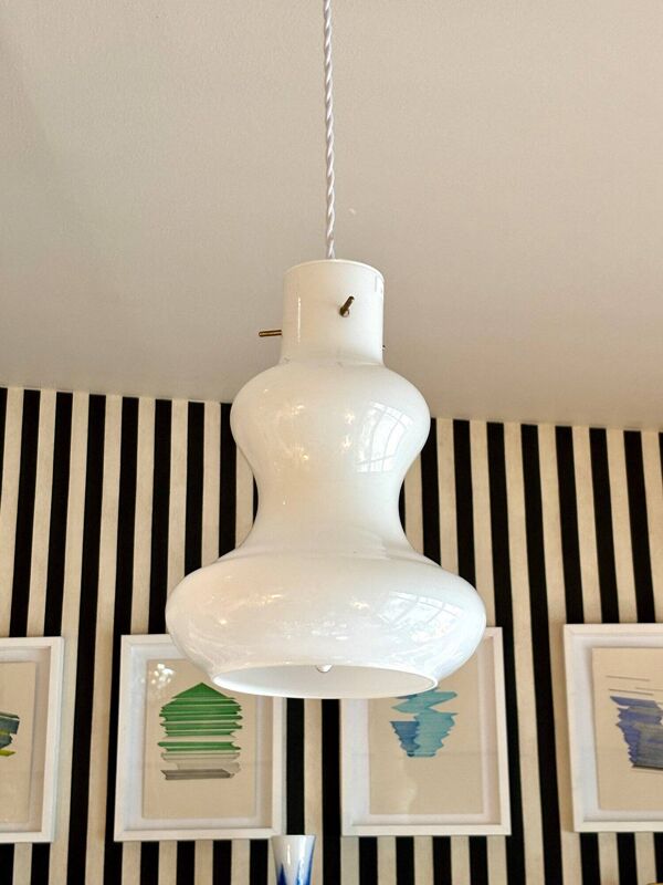 Suspension en opaline blanche par Massimo Vignelli pour Gino Vistosi,Murano