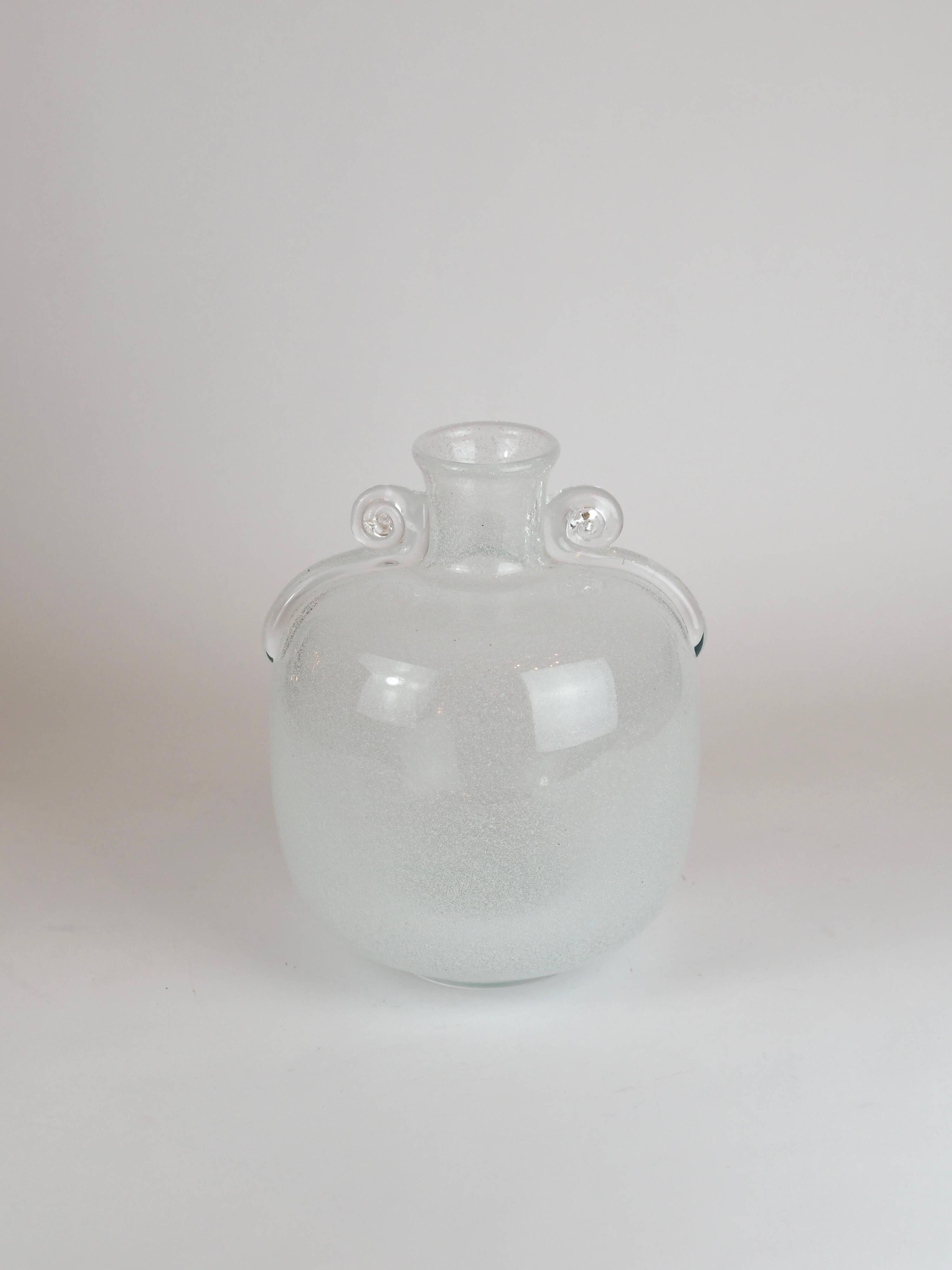 Murano glass vase "Pulegoso" in the shape of an amphora, with scroll handles, signed Seguso Vetri d'Arte.
