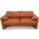 Maralunga leather cognac sofa by Vico Magistretti