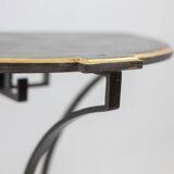 Pair of half-moon shaped console tables. Work of art craftsmanship.