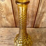 Italian Empoli carafe in amber brown bubbled glass. 1970s.