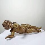 Small cherub, putto in old gilded bronze, 19th century decorative element