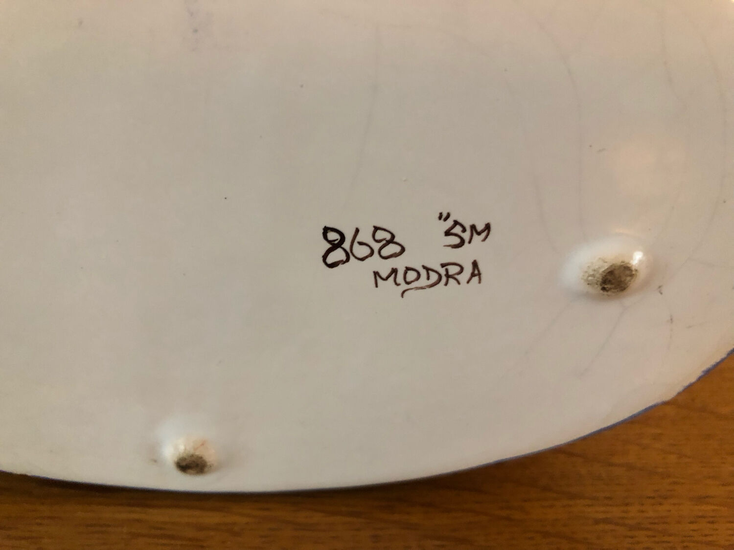 Ceramic pot blue floral decoration vintage signed modra