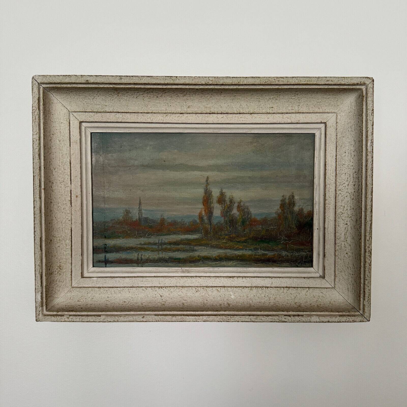 Oil on panel by R. Holvoet landscape banks of the Vire 1967