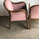 Set de fauteuils Art Déco années 1950 en bois et tissu marron et violet