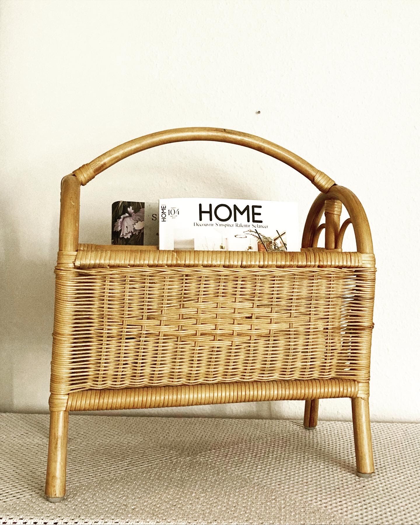 Vintage rattan magazine holder