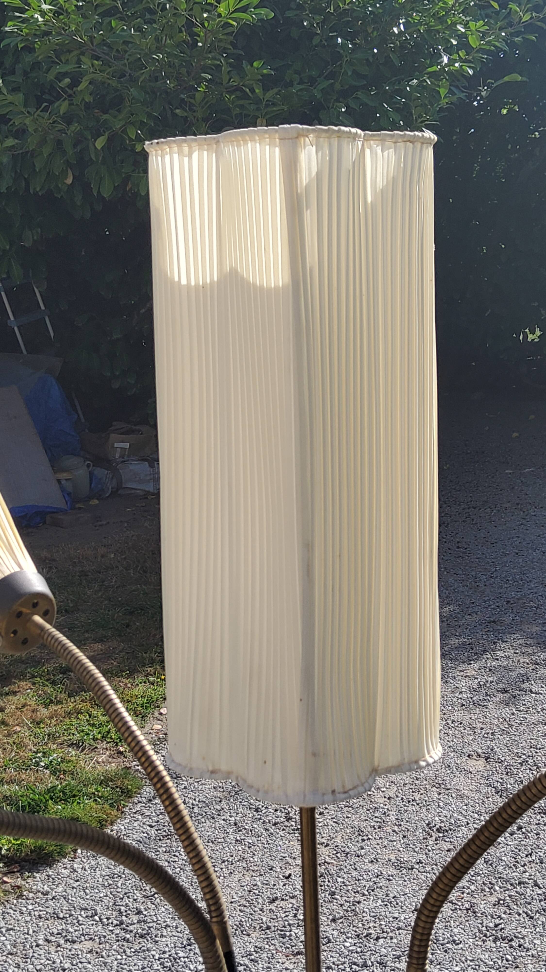 Vintage floor lamp from the 50s in metal and brass 4 flexible lights with tripod base