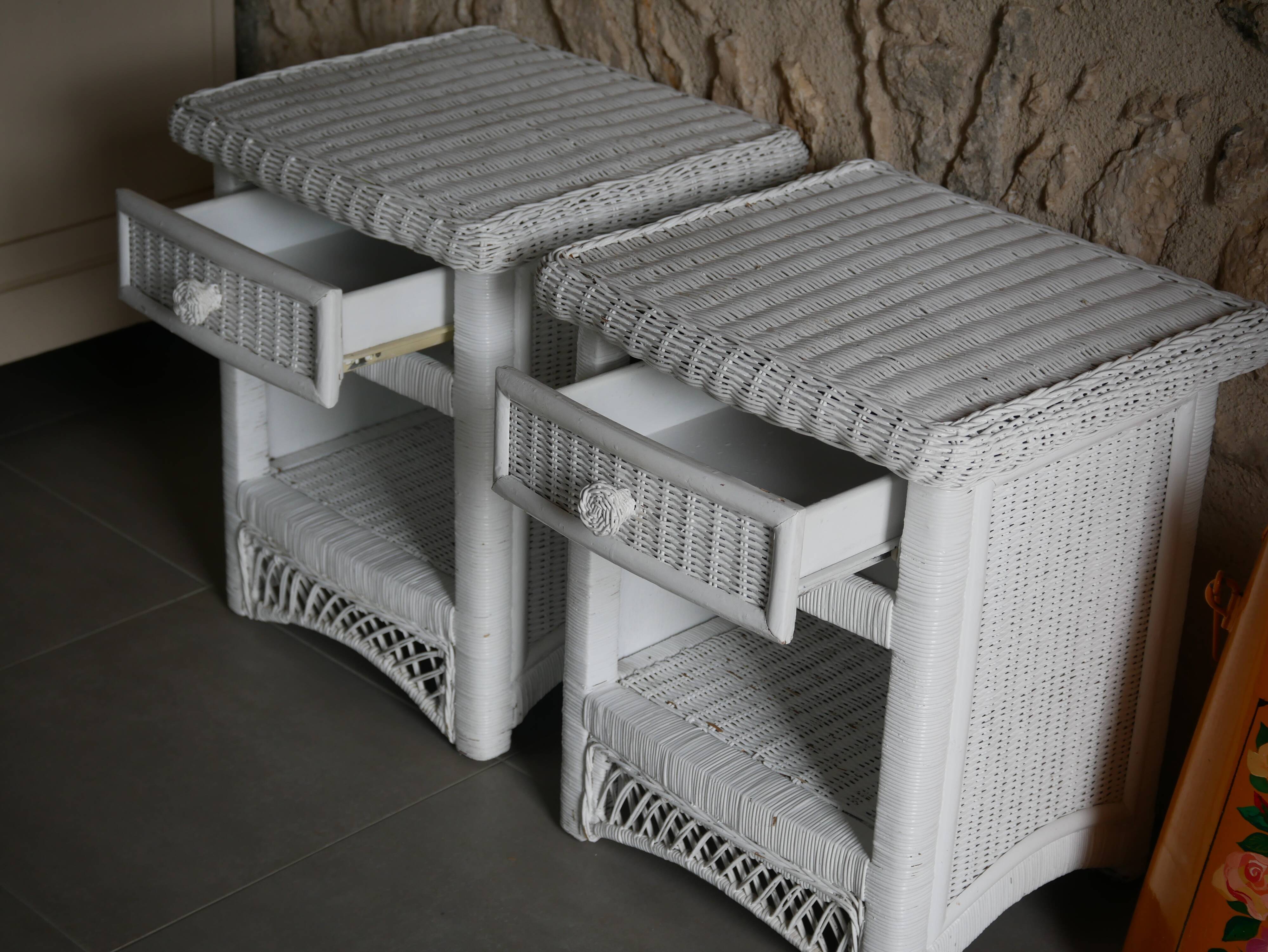Pair of white wicker bedsides