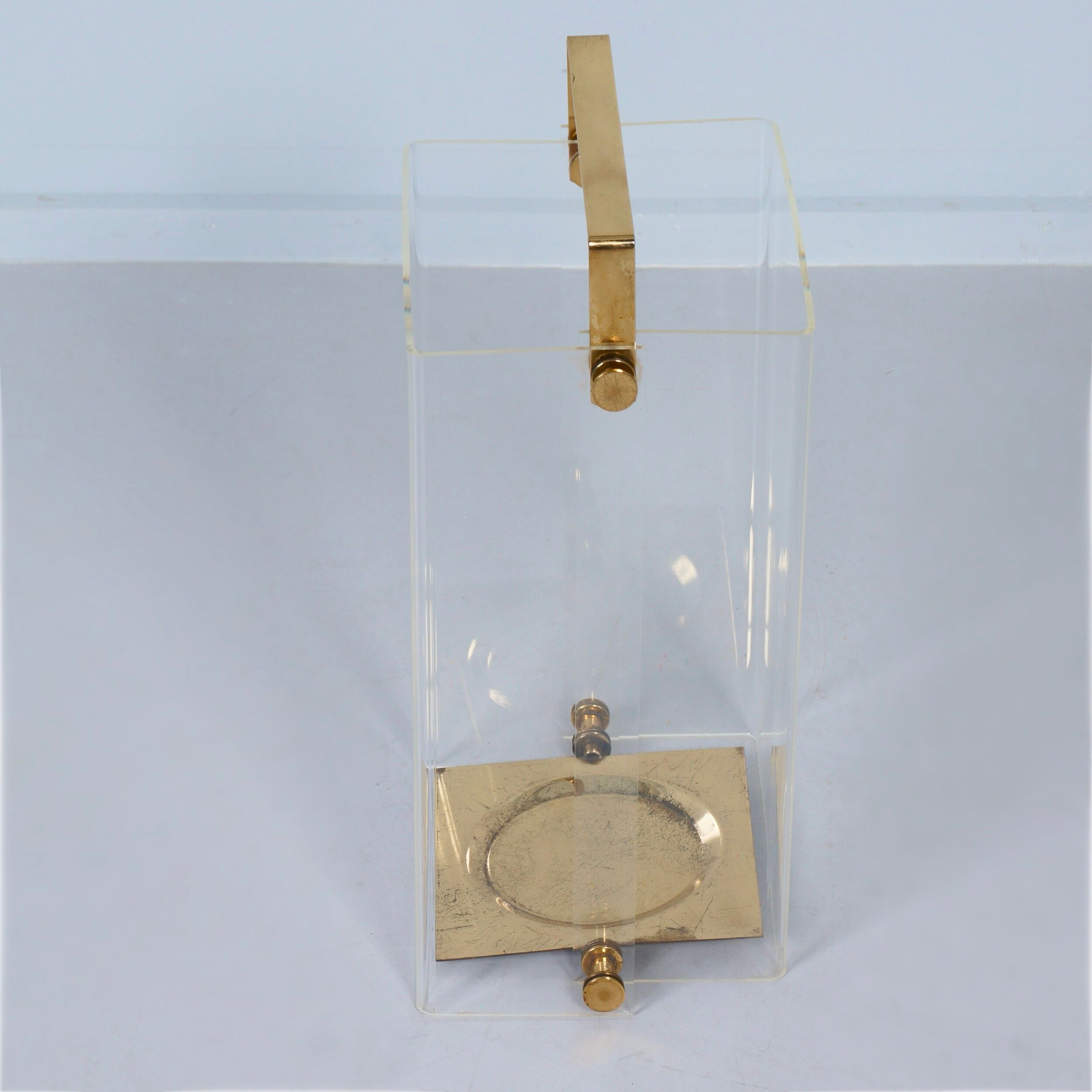 Hollywood Regency umbrella stand in acrylic and brass, 1980s – transparent design