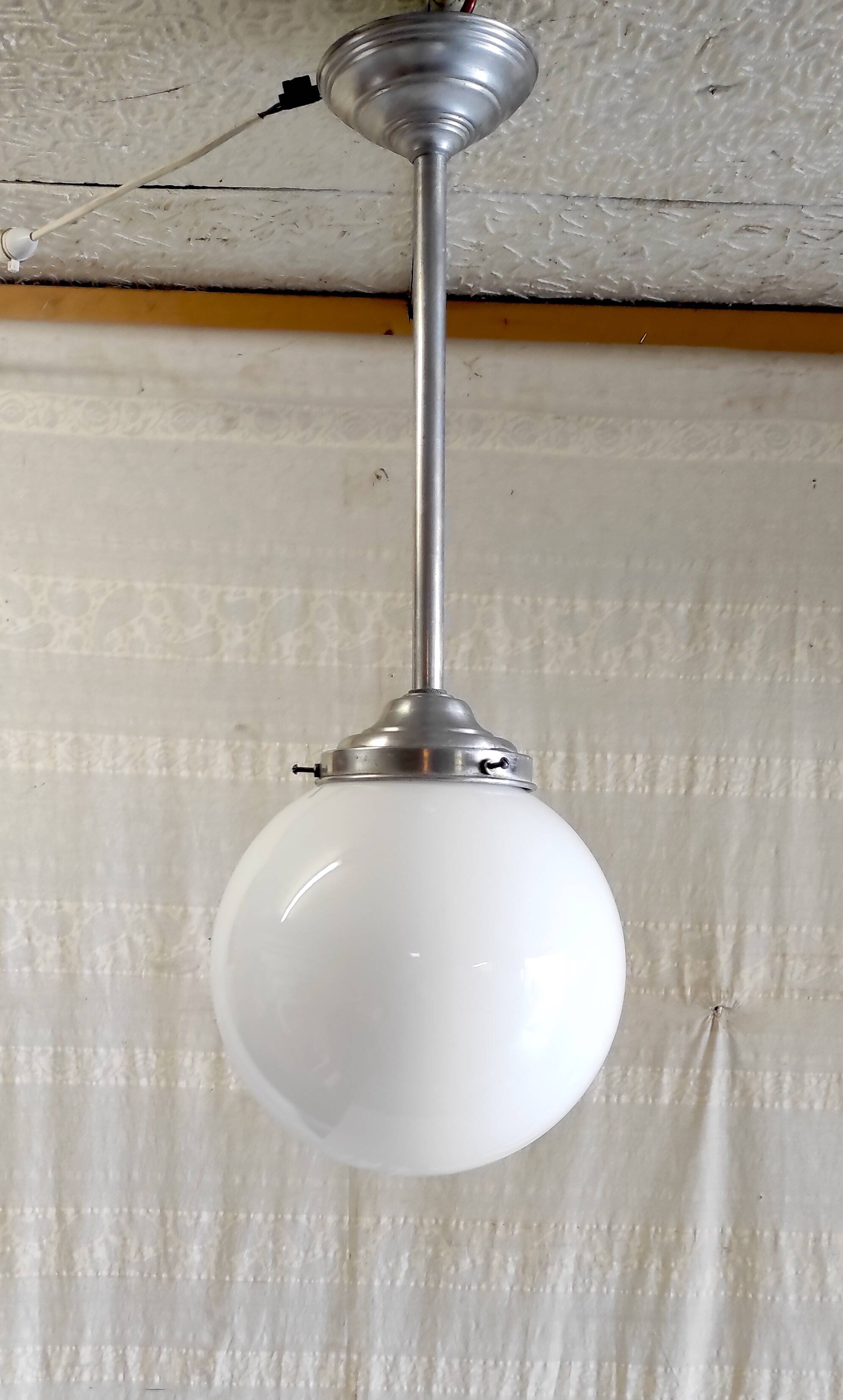 Opaline globe pendant light - mid-20th century