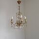 Vintage 4-Light Bronze, Glass & Crystal Chandelier with Amber Glass Drops