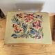 19th century Regency footrest with floral bouquet tapestry made with cross stitch