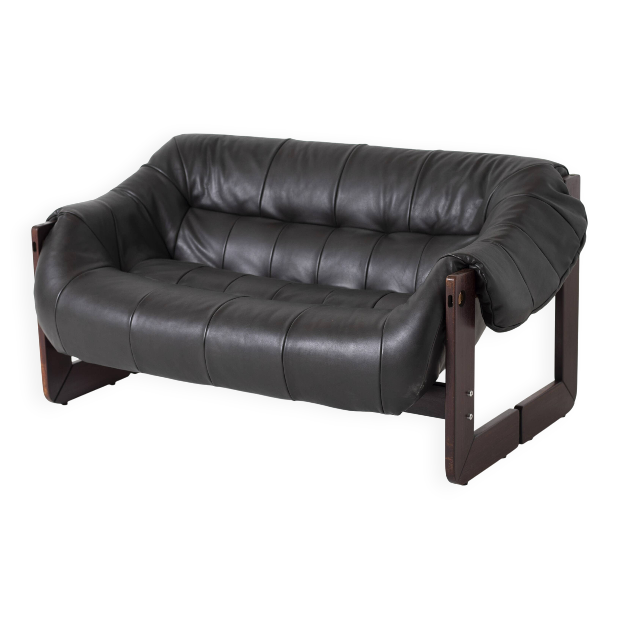 Percival Lafer loveseat Mp-97 in leather, Brazil, 1970s