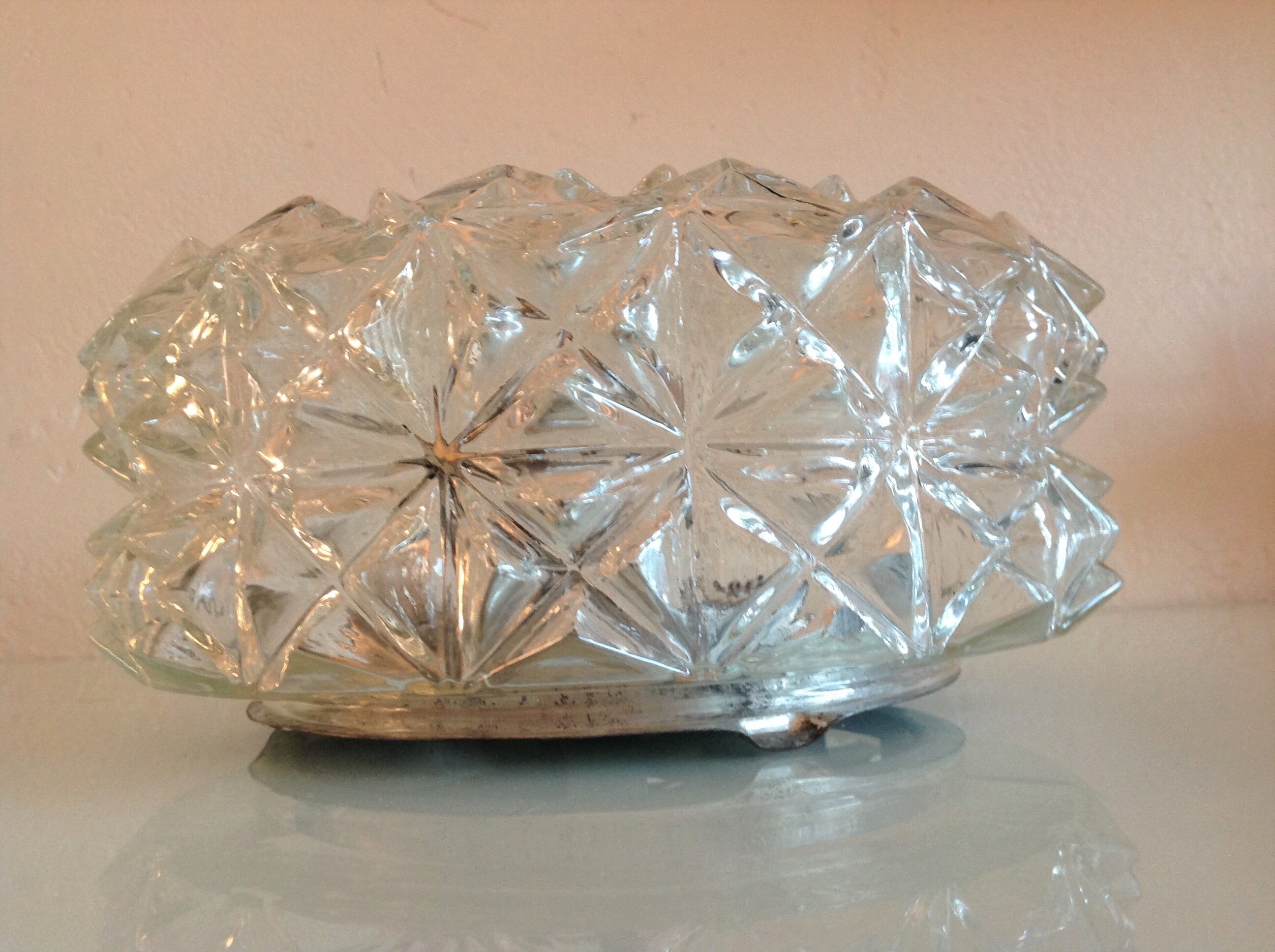 Vintage structured glass round ceiling lamp 60s-70s