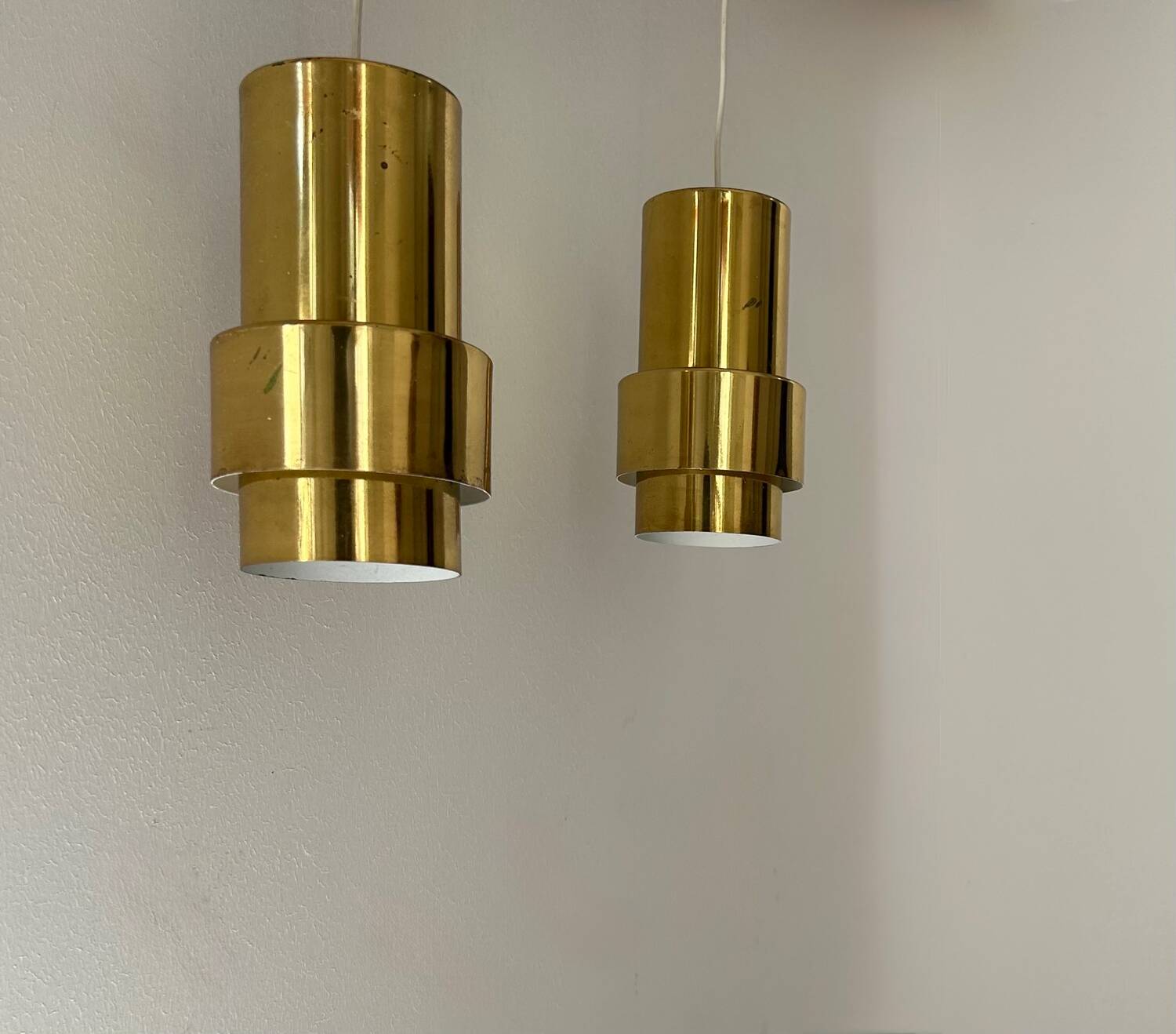 Pair of vintage pendant lights, brass, Sweden 1960