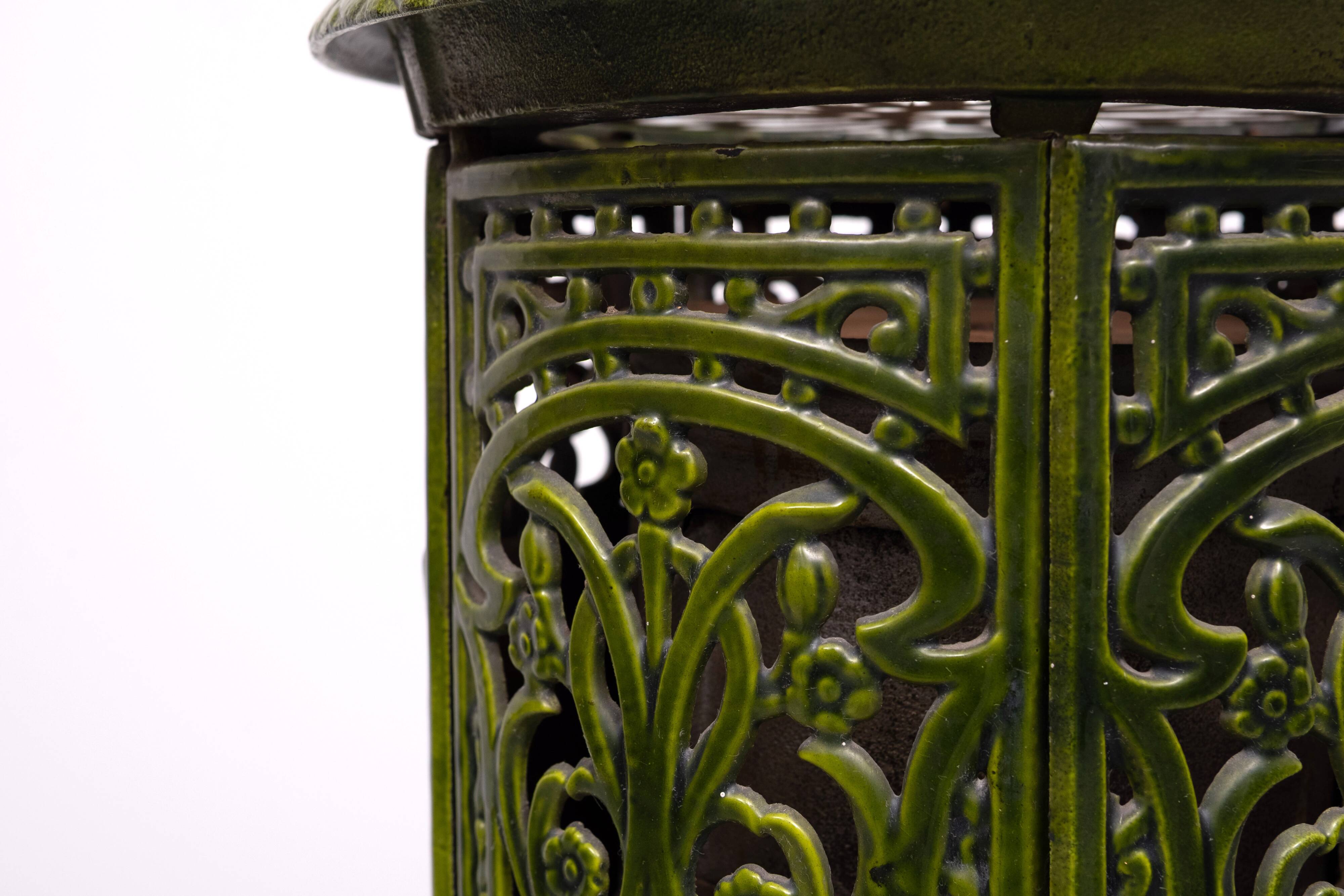 19th Century French Green Enameled Cast Iron Heater Stove