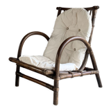 Fauteuil en rotin avec coussin, 70s