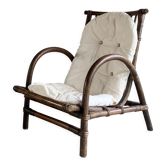 Fauteuil en rotin avec coussin, 70s