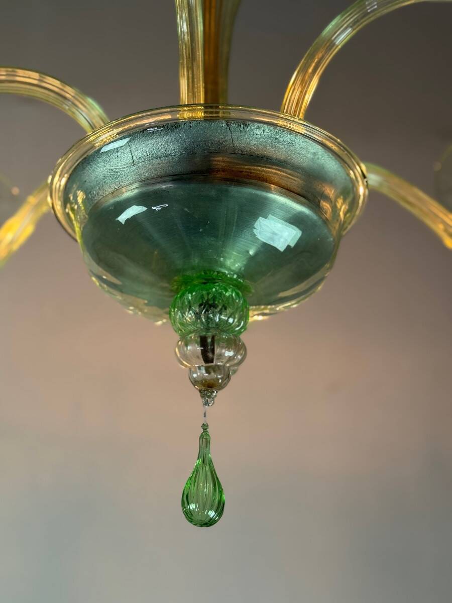 Green Murano glass Venetian chandelier, circa 1940