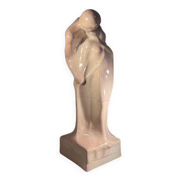 'The Kiss' sculpture by CRIS AGTERBERG, crackled ceramic, Art Deco, ca 1940