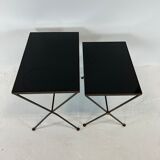 Pull-out tables in metal and glass