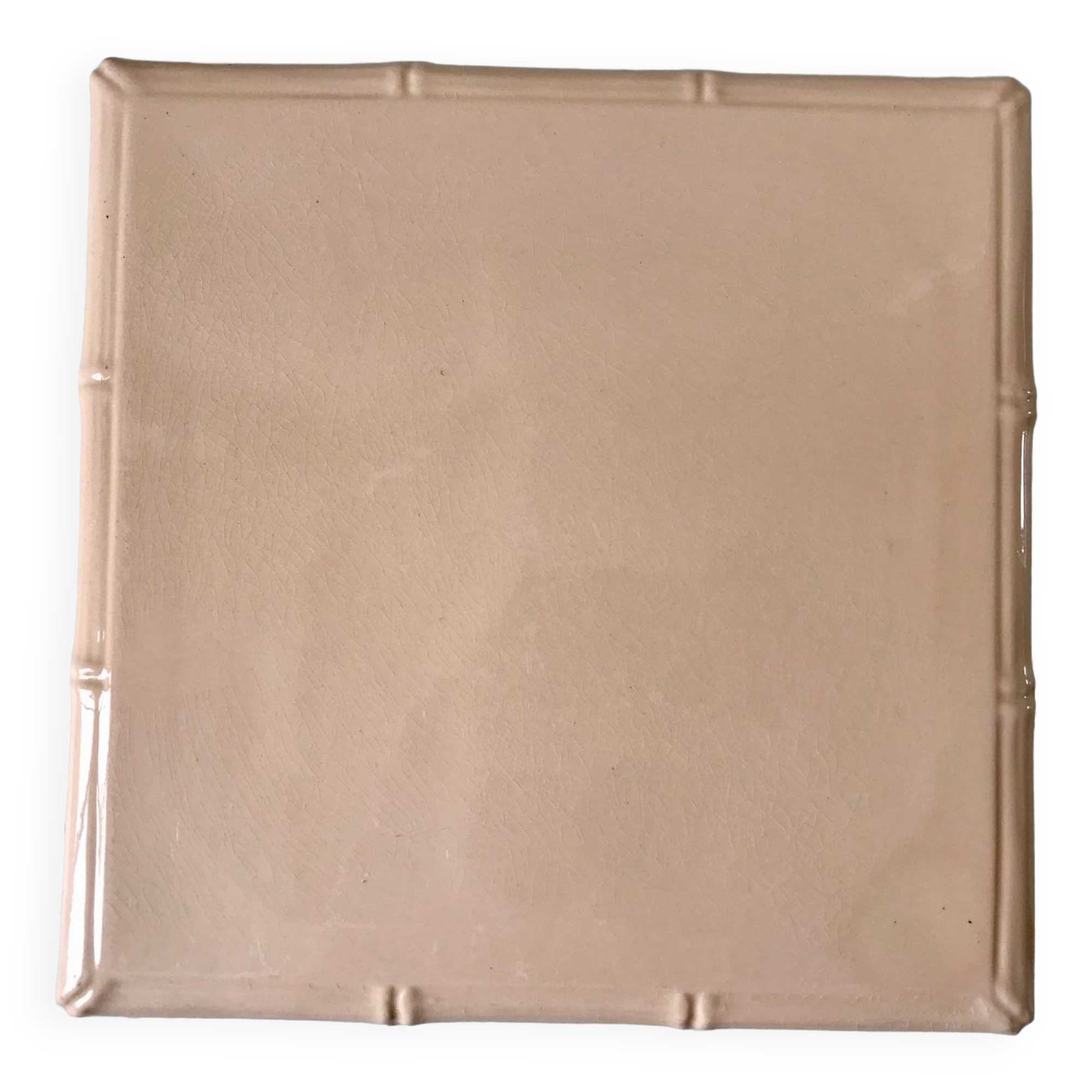 Pink earthenware trivia with bamboo effect Digoin Sarreguemines 50s