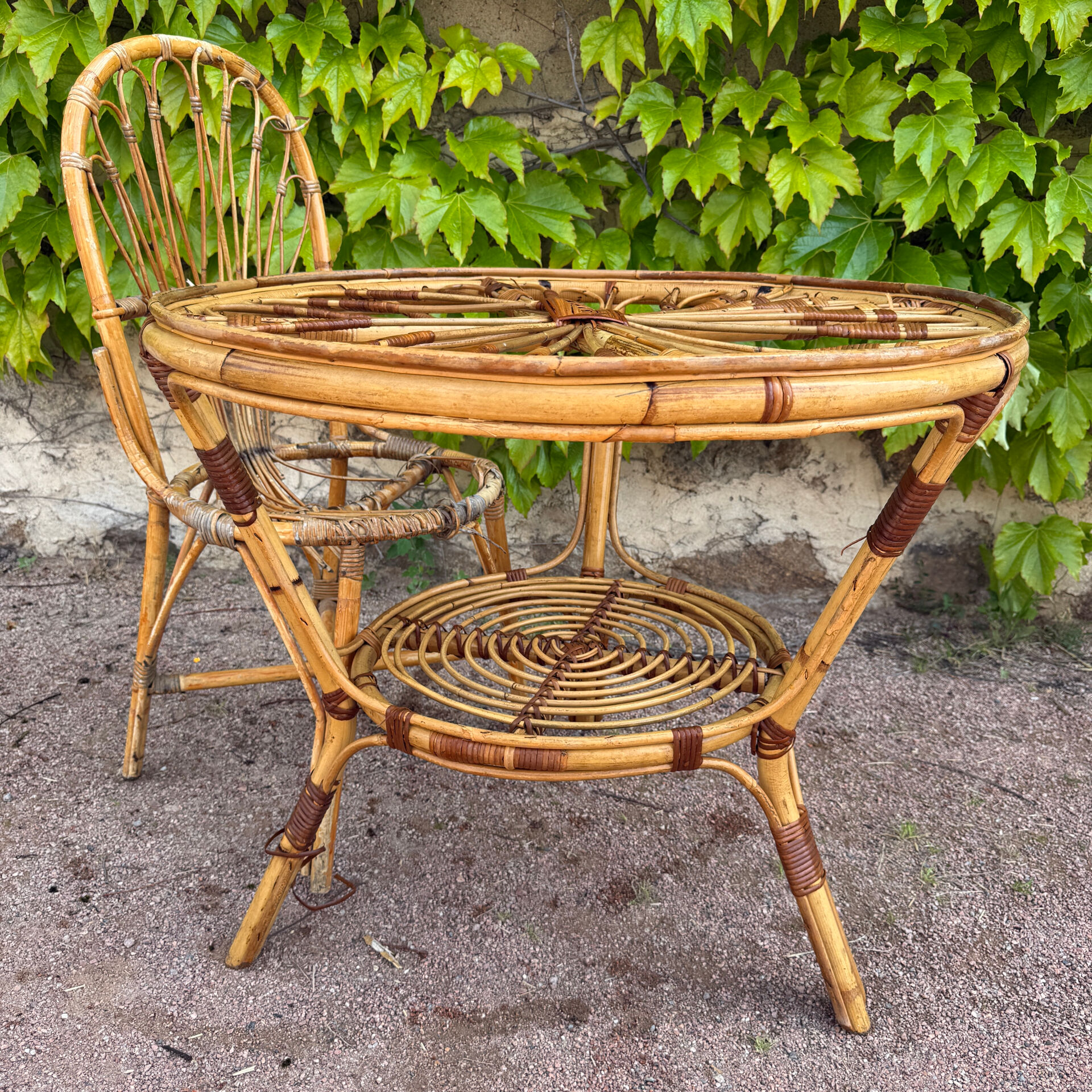 1950s rattan table from France