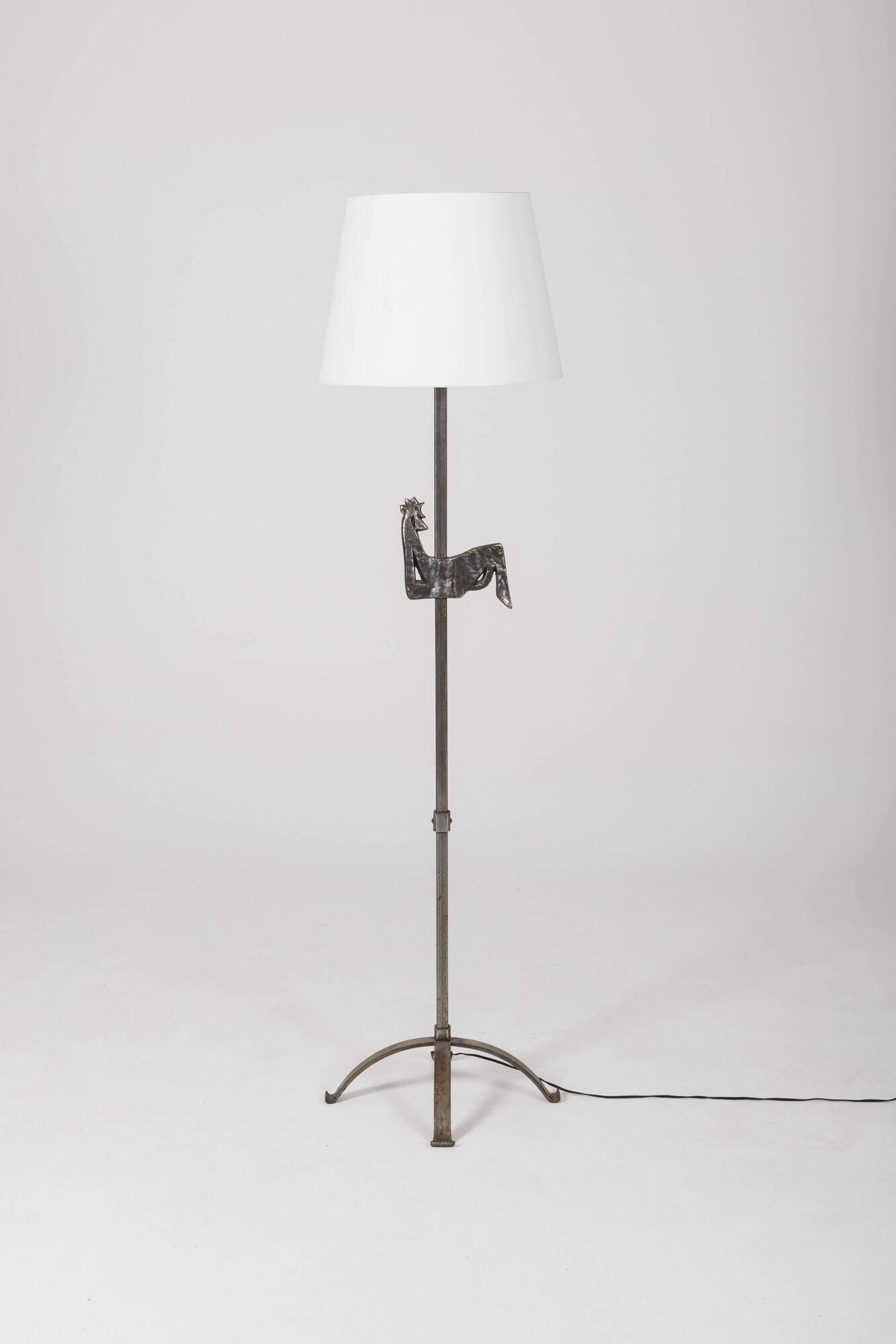 Floor lamp Rooster in beaten iron, 1950s, France