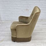 1970s, Danish highback armchair, light green furniture velour.