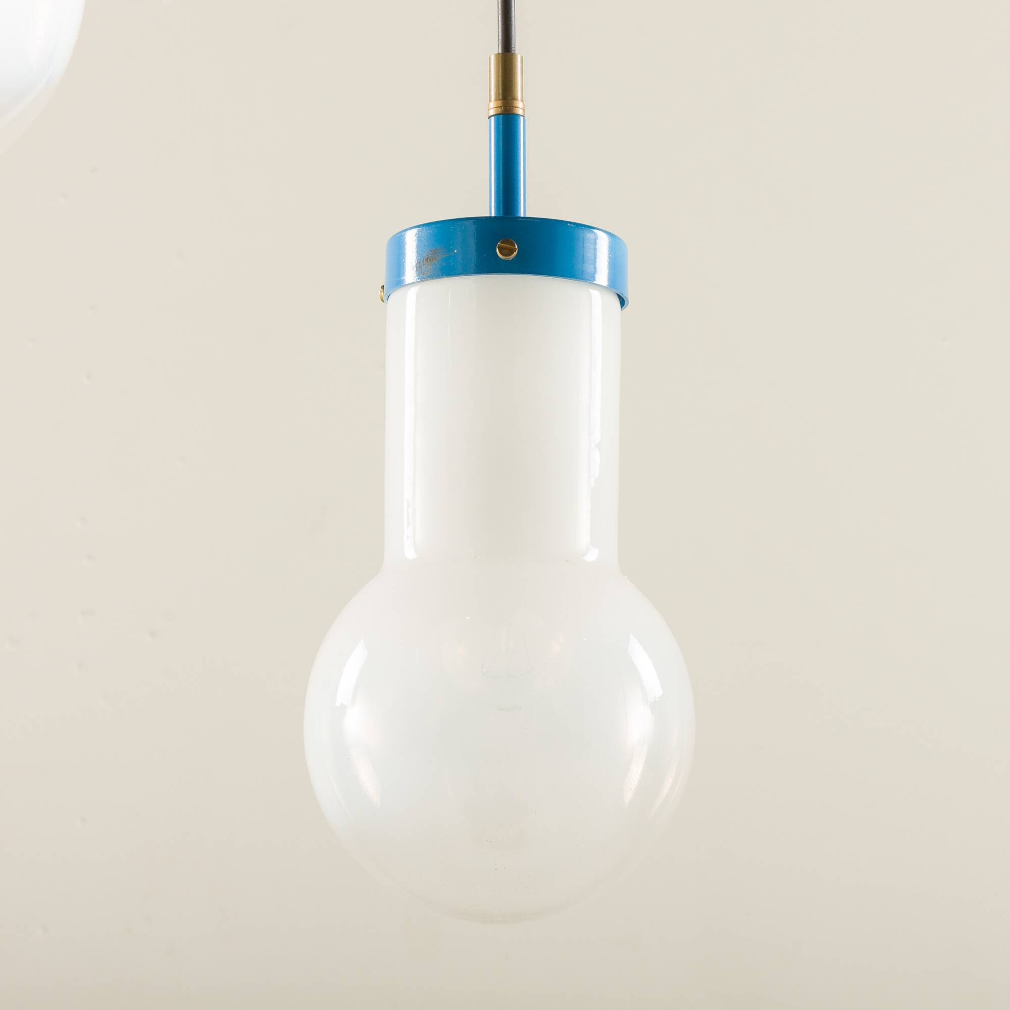 Italian pendant lamp with “lattimo” Murano glass shades, mid century modern