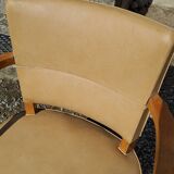 Office armchair from the 50s in beech tinted sycamore and moleskine