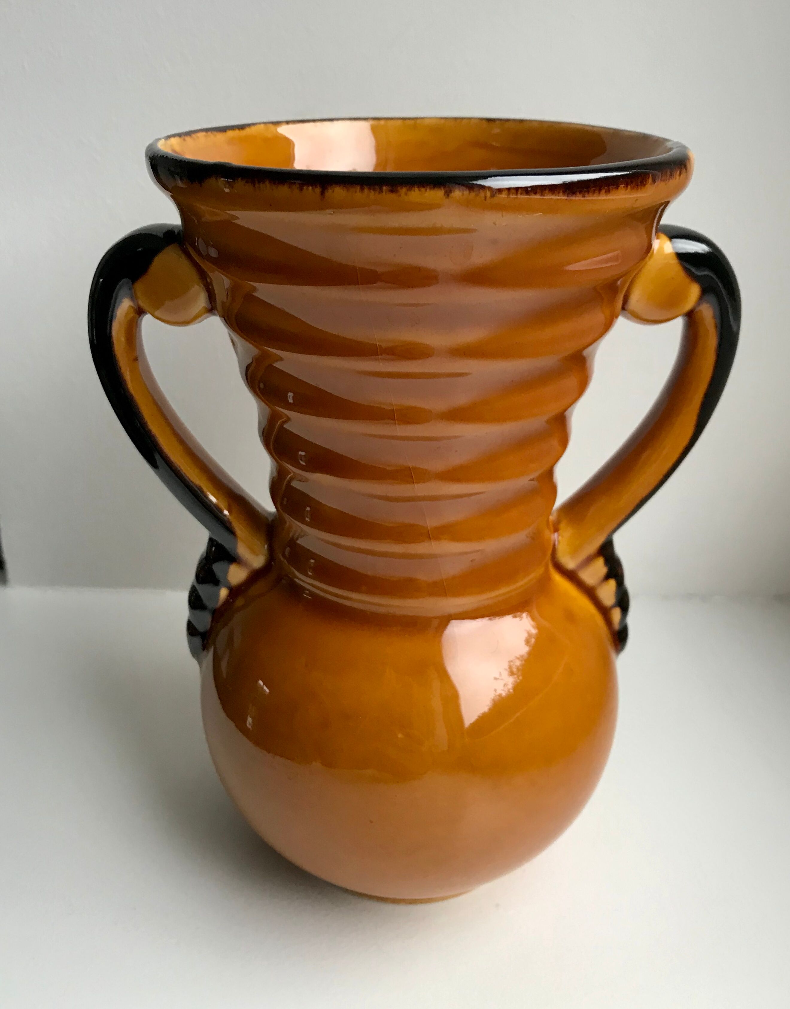 Vallauris yellow ceramic vase made in France 70s