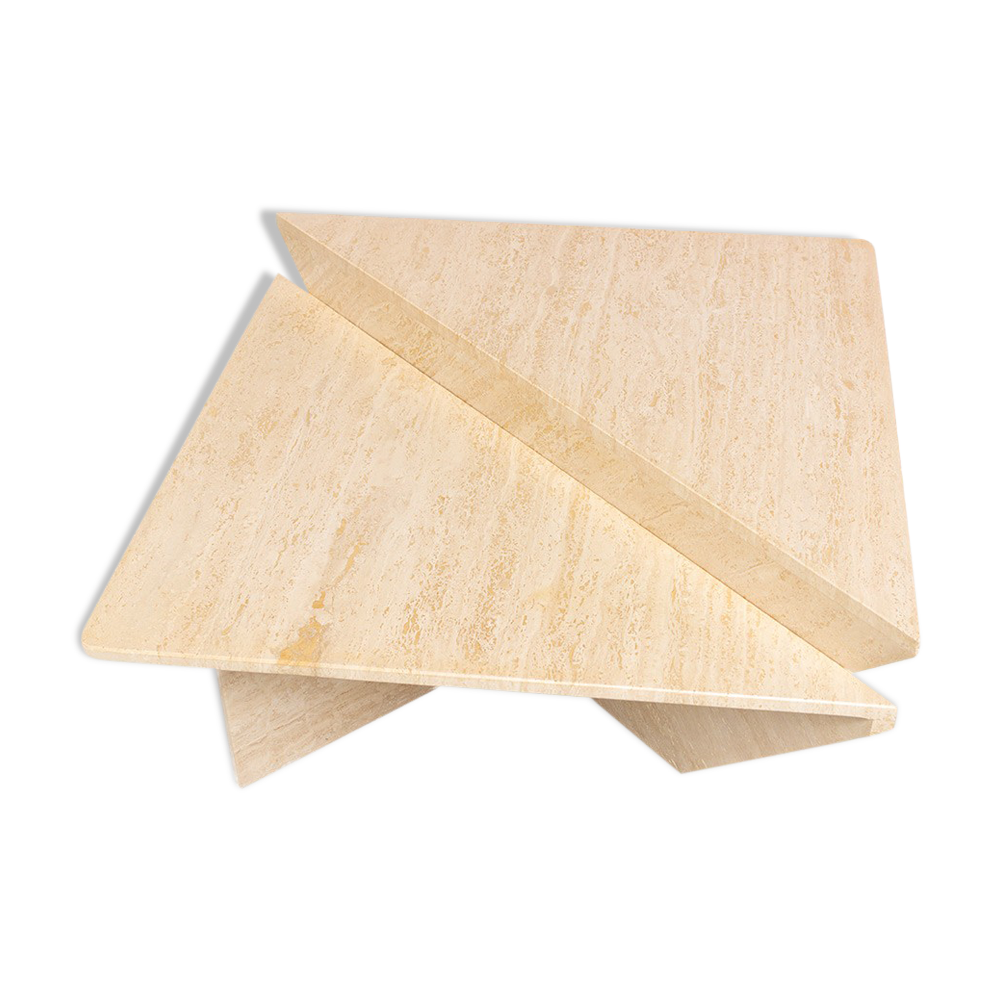 Post-modern triangular travertine lounge coffee tables, 1970s