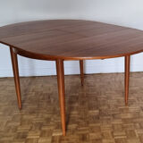 Round teak dining table, extendable, Scandinavian, vintage, 60s
