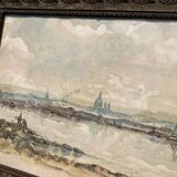 Watercolor old shore golden frame