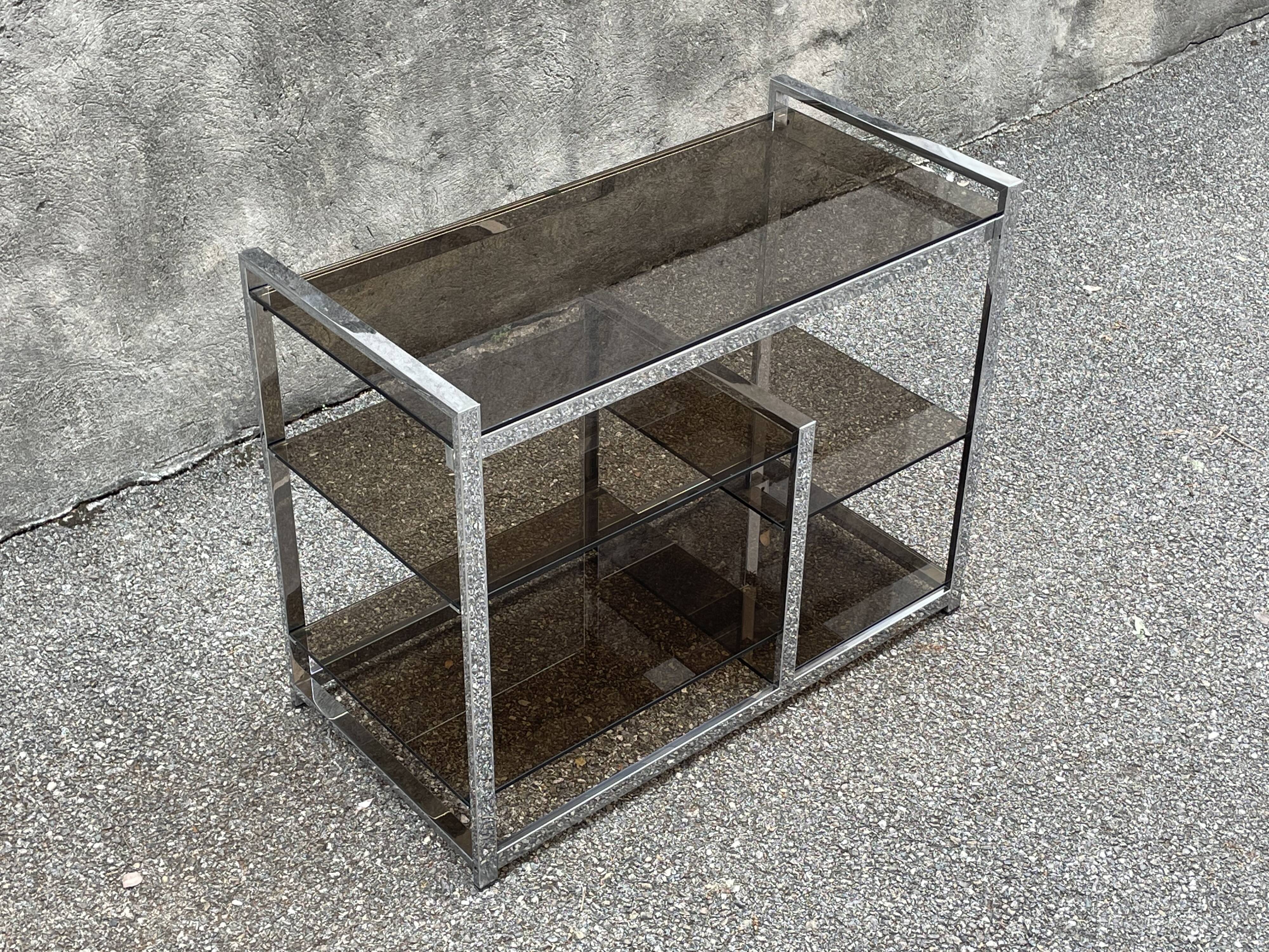 Console en métal chromé et verre fumé, 1970s