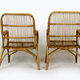 Rattan armchairs, table and stool, 1960