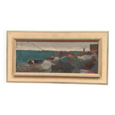 Original Scandinavian Oil on Canvas – “Coastal Landscape” by Kai Christensen – Signed – Vintage & Framed – 70 × 37 cm (27.6" × 14.6")