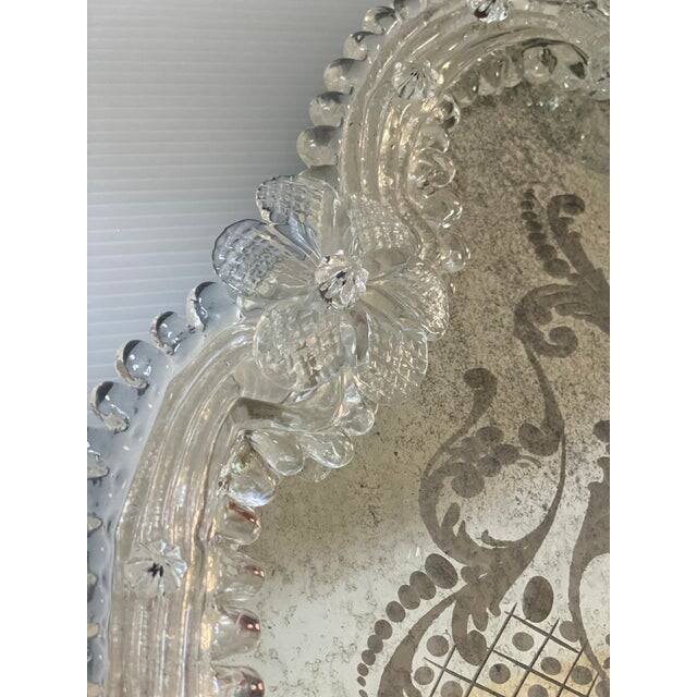 Contemporary venetian squared floreal hand-carving mirror in murano glass