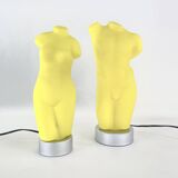 Duo  lampes en verre jaune, James & Poki Co,  circa 1990
